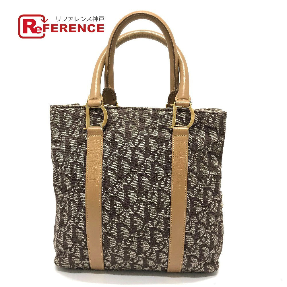 Christian Dior BO Trotter Tote Bag Handbag Canvas Leather Brown